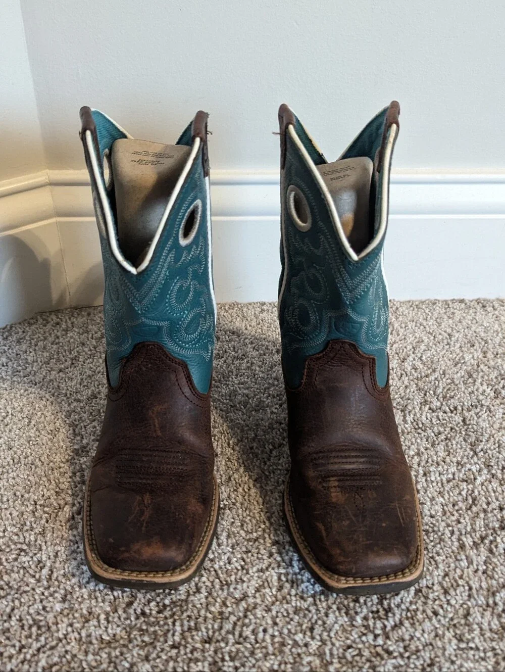 Ariat Youth Crossfire Western Square Toe Boot - Teal Blue sz 13.5
